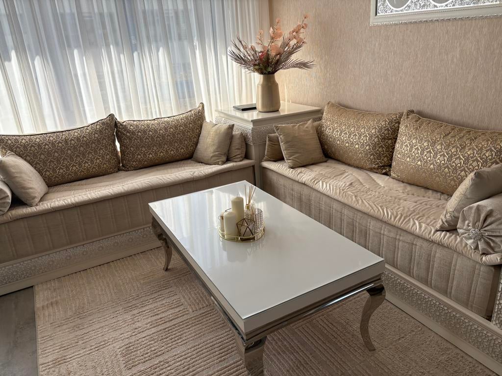 Luxe Marokkaanse Salonbank met Gouden Details, Ophalen of Verzenden, Zo goed als nieuw, Beige, Rechthoekig