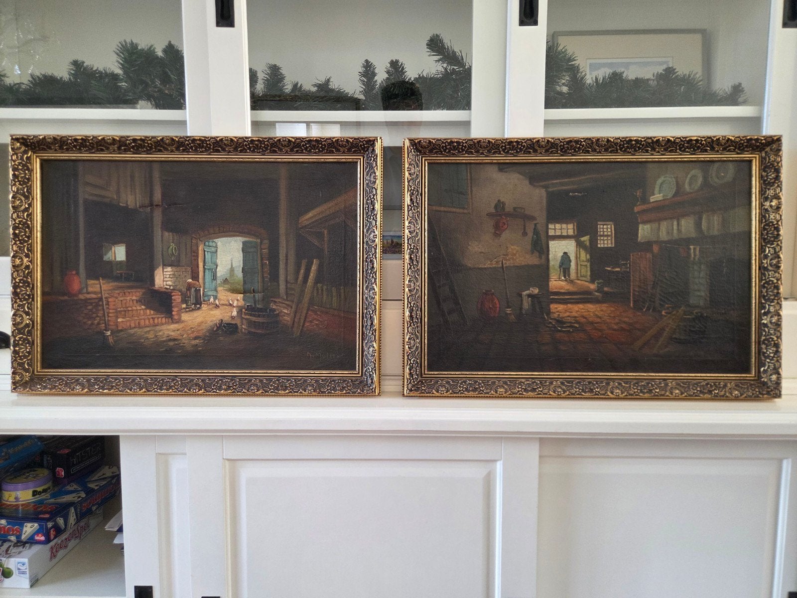 Twee Oude Schilderijen, Gesigneerd A. Muller, Ophalen of Verzenden