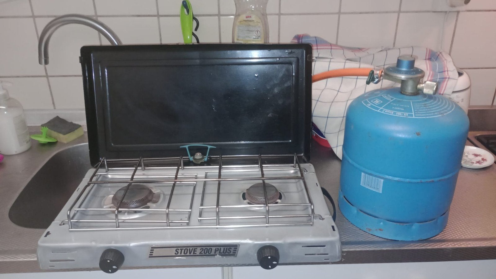Gasfornuis compleet met slang, drukverdeler en gasfles, Ophalen