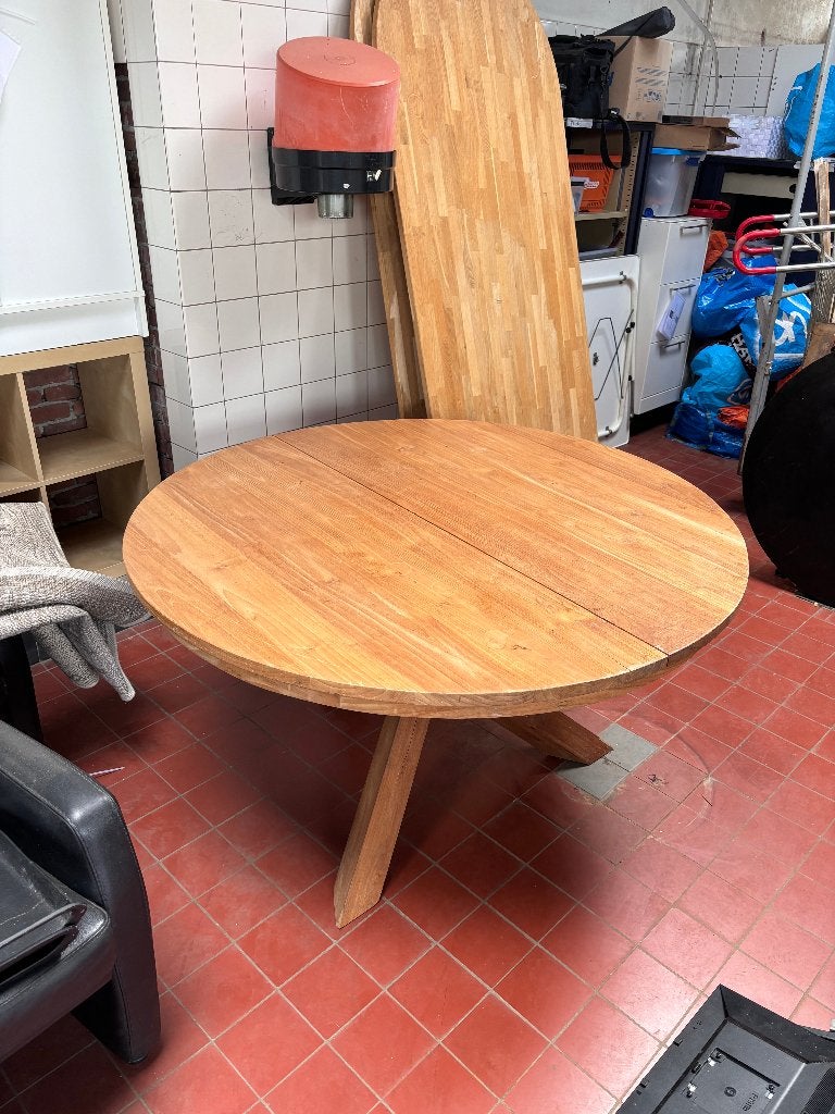 Ronde eettafel massief hout spider leg kruispoot  CS27194, Ophalen, Gebruikt, Rond, Modern