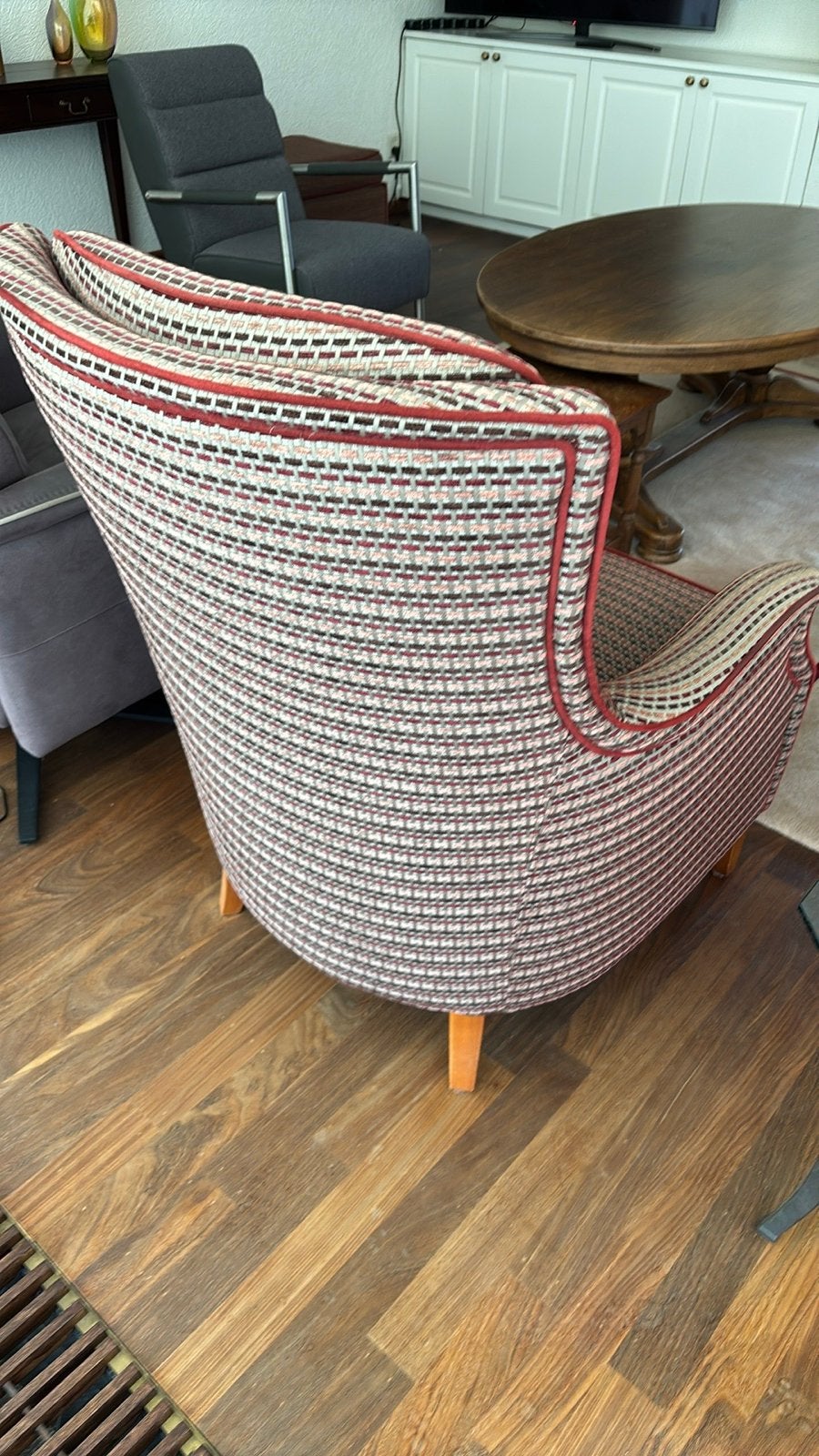 Vintage Fauteuil met Voetenbank - Stof, Gebruikt, Ophalen, Gebruikt, Stof, 75 tot 100 cm