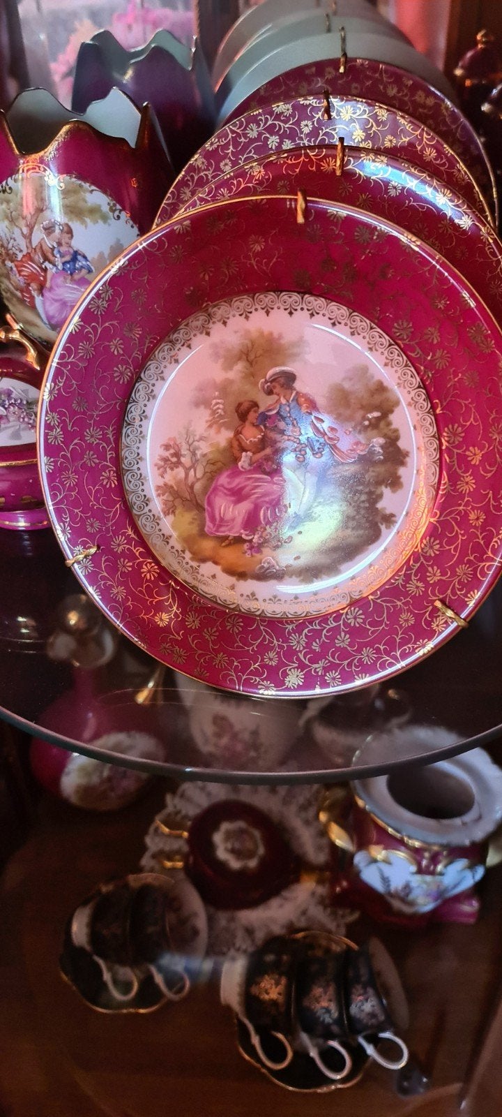 3 Antieke decoratieve borden met romantische voorstelling, Ophalen of Verzenden