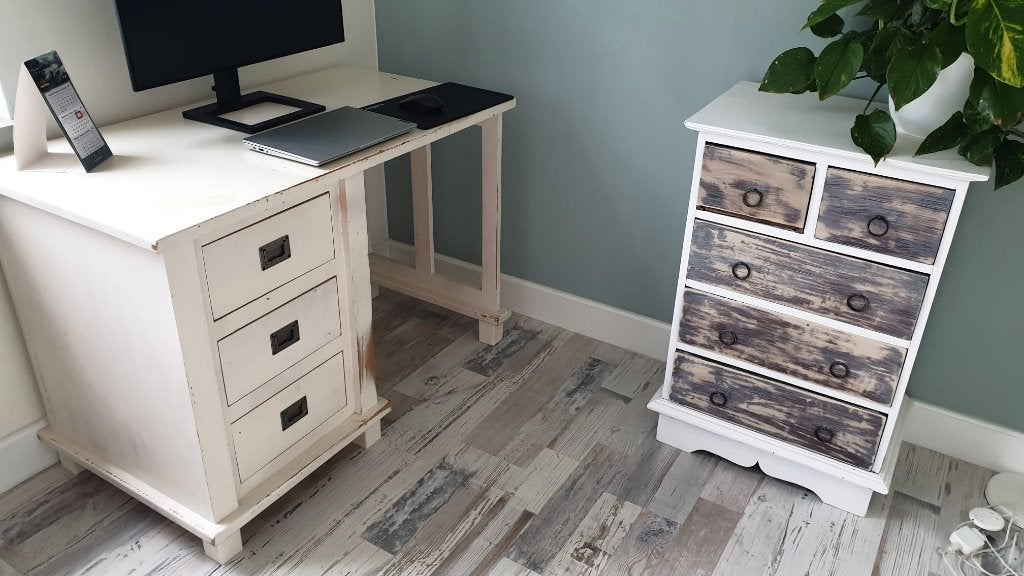Karaktervolle vintage bureauset (bureau + ladekast), Ophalen, Gebruikt, 50 tot 100 cm, 3 of 4 laden