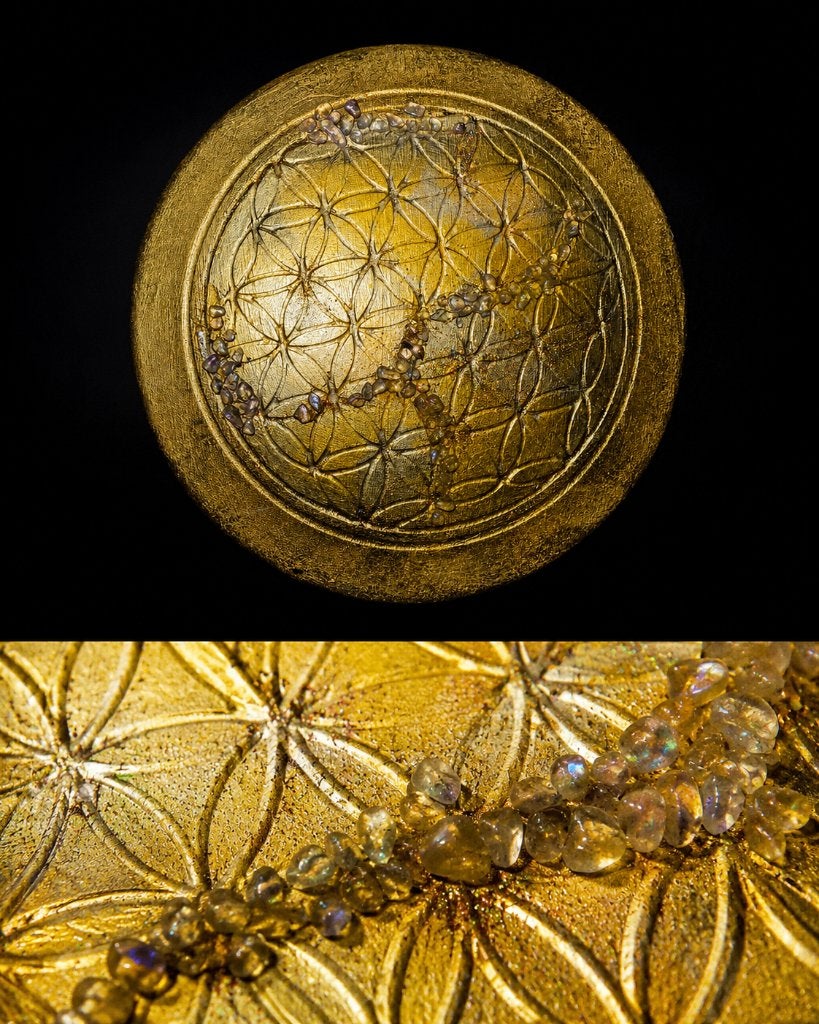 Krachtige Flower of Life Goud bezield met Seleniet & Opaline, Sieraden, Tassen en Uiterlijk, Edelstenen, Ophalen of Verzenden
