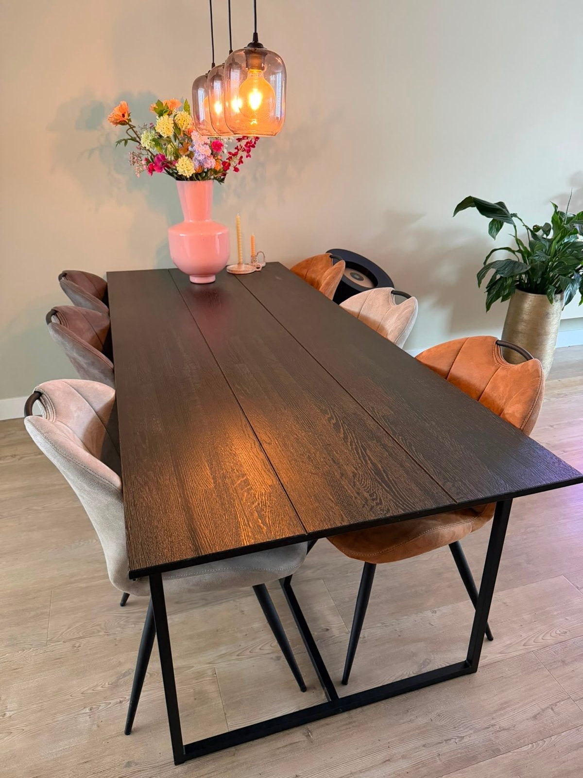 Zwarte eettafel 220x90cm van Woonexpress, Huis en Inrichting, Ophalen, Gebruikt, 200 cm of meer, 50 tot 100 cm
