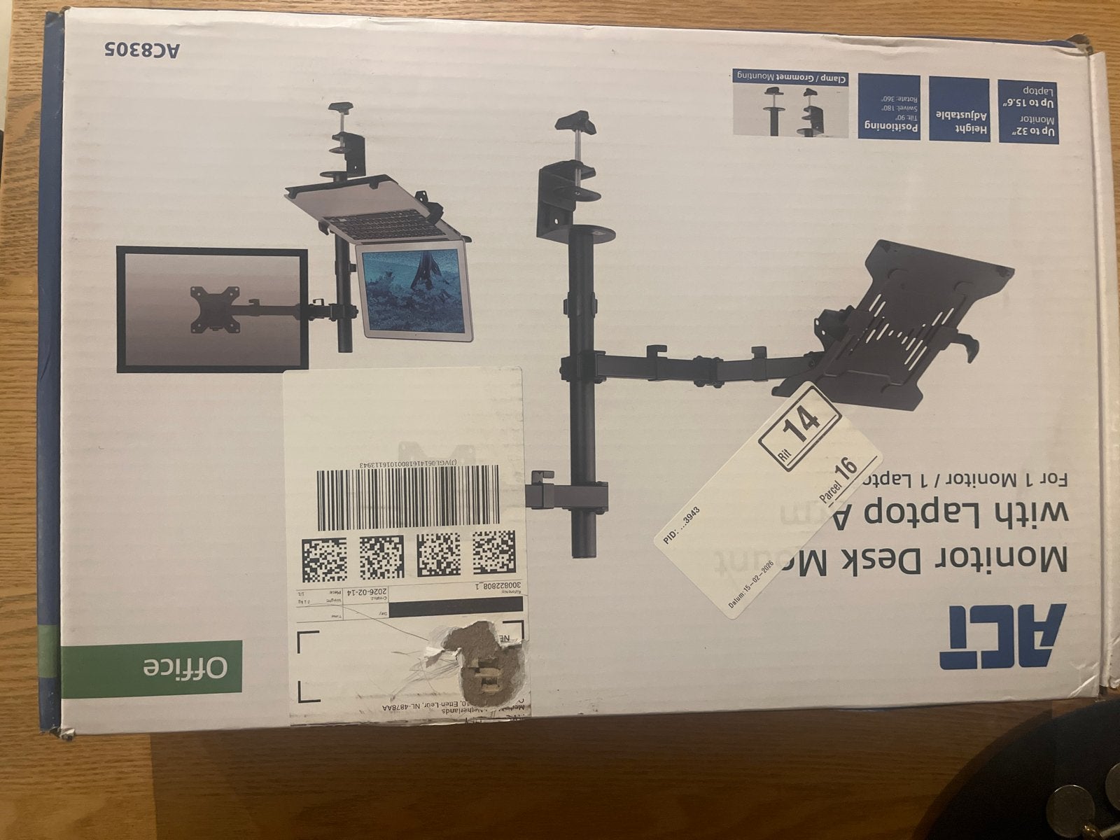 ACT Monitor Bureau Bevestiging met Laptop Arm AC8305, Ophalen, Nieuw, In diepte verstelbaar