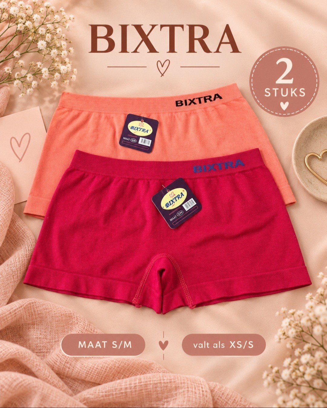 2 Nieuwe Bixtra damesslips - Oranje & Rood (XS/S), Bixtra, Ophalen of Verzenden, Rood, Broekje of Short