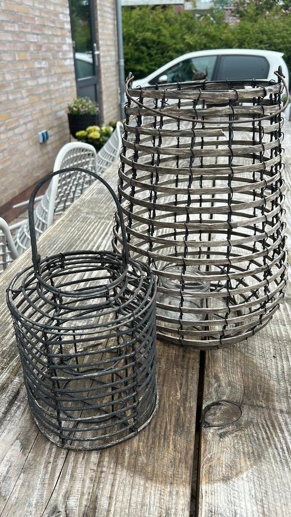 Windlichten riet, Huis en Inrichting, Woonaccessoires | Kandelaars en Kaarsen, Ophalen, Gebruikt, Overige materialen, Minder dan 25 cm