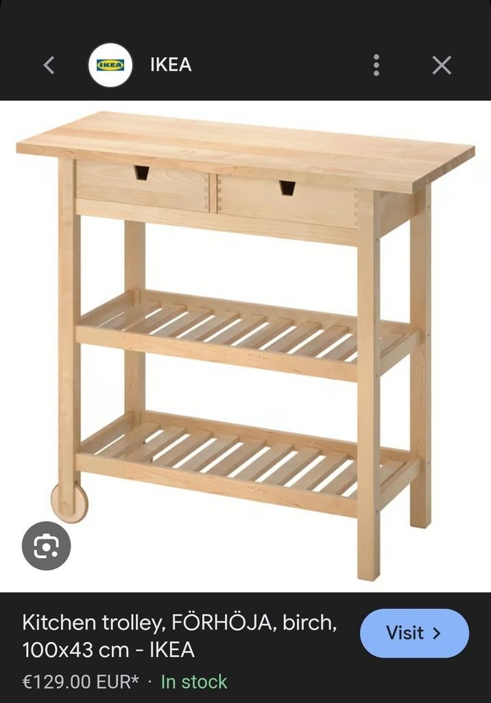 IKEA FORHÖJA keuken trolley berken 100x43cm, Ophalen, Gebruikt, Hout, IKEA