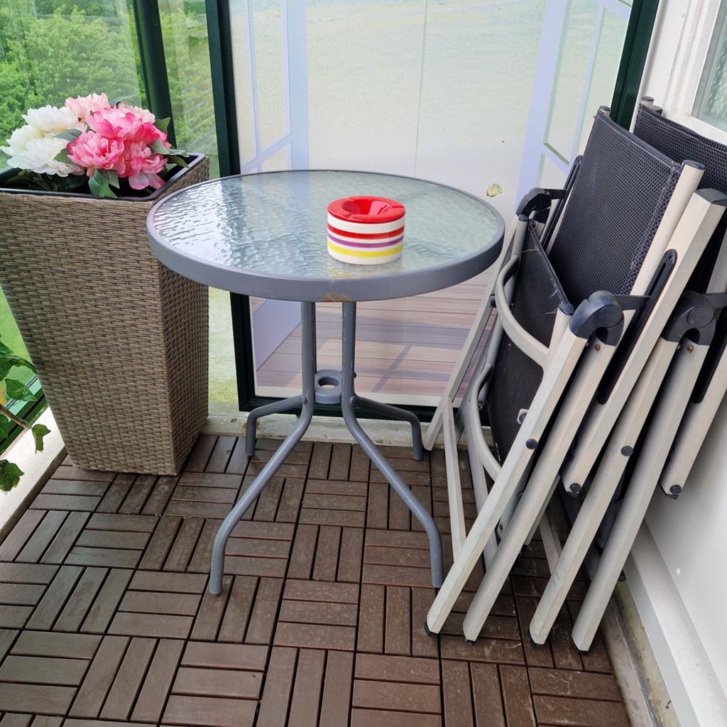 Terras tafel, bistrotafel met glazen blad 60x70, Ophalen of Verzenden, Bijzettafel, 2 zitplaatsen