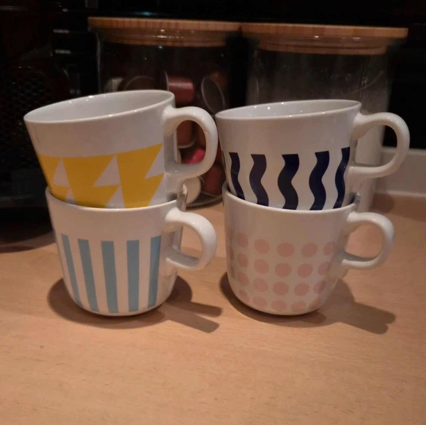 IKEA Framkalla mokken set van 4, diverse patronen, Huis en Inrichting, Ophalen, Gebruikt, IKEA, Mok