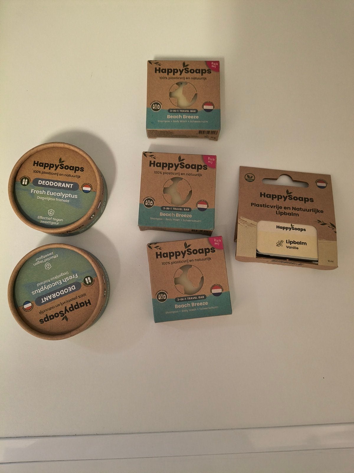 HappySoaps: 3x Travel Bar, 1x Lipbalm, 2x Deodorant - Nieuw, Ophalen, Nieuw, Bad & Douche