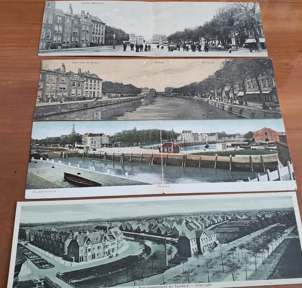 Vlissingen 4 lange panorama ansichtkaarten vanaf 1910, Verzamelen, Ansichtkaarten | Nederland, Ophalen of Verzenden, Voor 1920