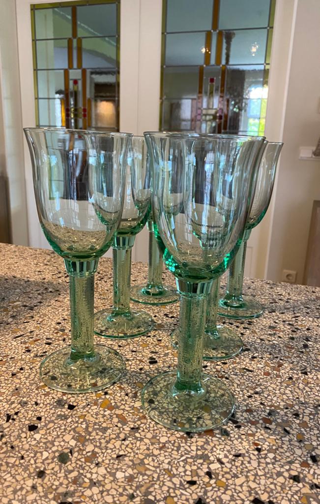 Set 6 wijnglazen groen, Antiek en Kunst, Antiek | Glas en Kristal, Ophalen