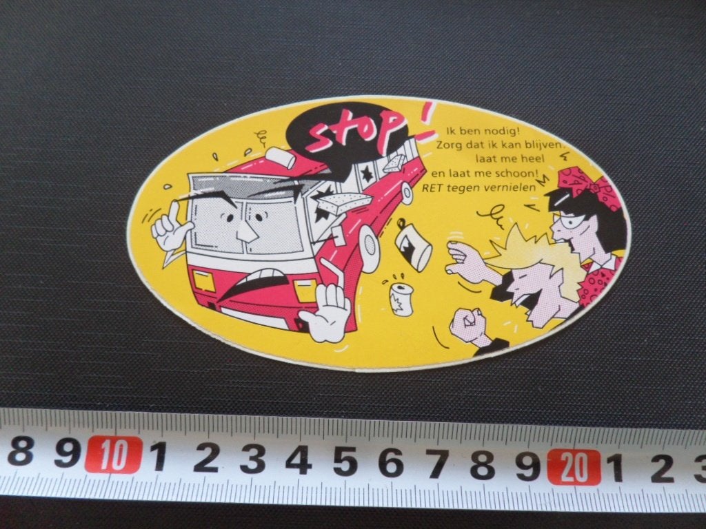 sticker rotterdam bus STOP ik ben nodig RET tegen vernielen*, Ophalen, Zo goed als nieuw