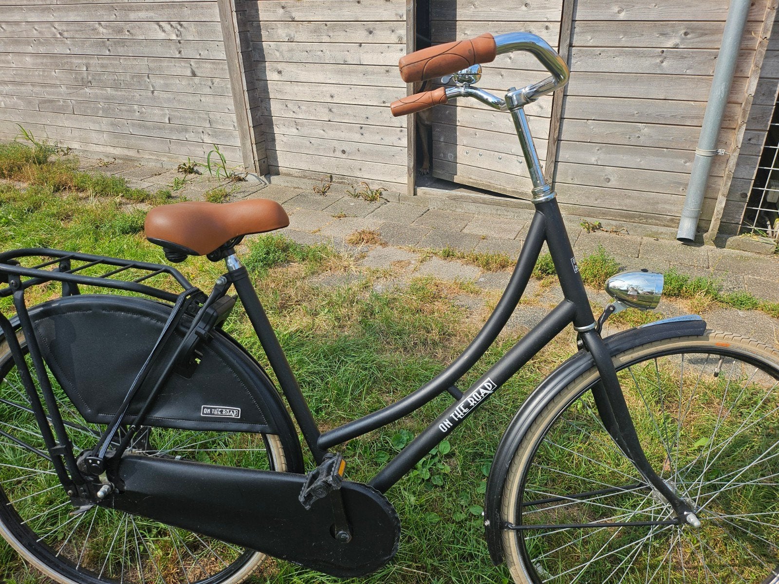 Zwarte damesfiets met bruin zadel en handvatten, Overige merken, Velgrem, Ophalen of Verzenden, 53 tot 56 cm