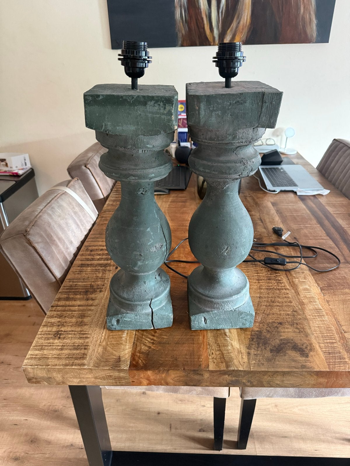 Set van 2 robuuste houten lampvoeten - 60 cm hoog, Ophalen