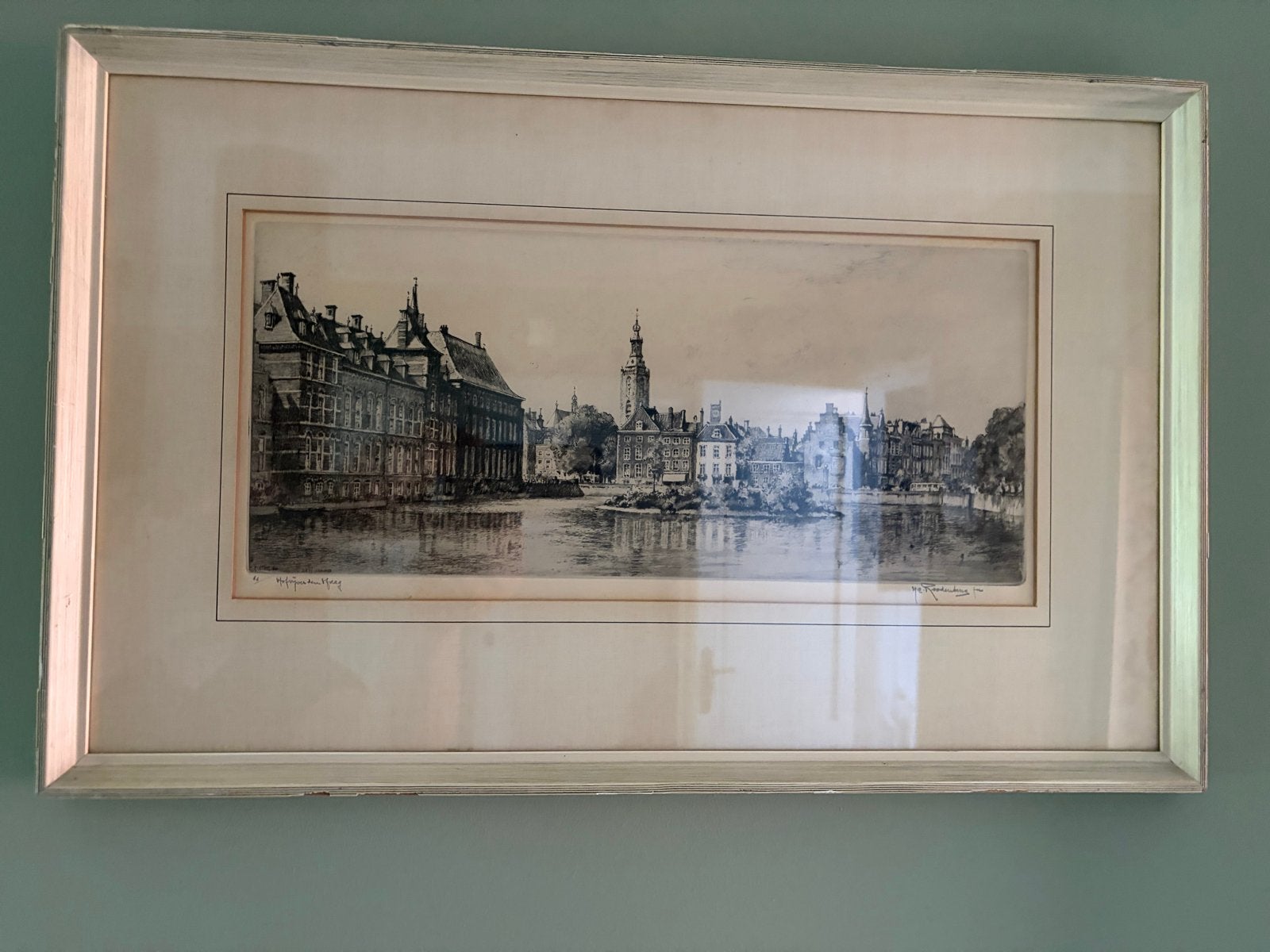 Ets van H.E. Roodenburg - Hofvijver Den Haag (Genummerd), Antiek en Kunst, Kunst | Etsen en Gravures, Stadsgezicht, Ophalen of Verzenden