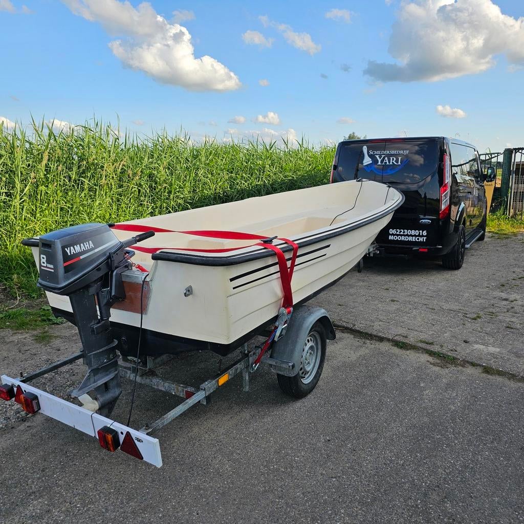 Verano sloep 420 met Yamaha 8PK en trailer, Watersport en Boten, Ophalen, Tot 10 pk, Buitenboordmotor, Polyester