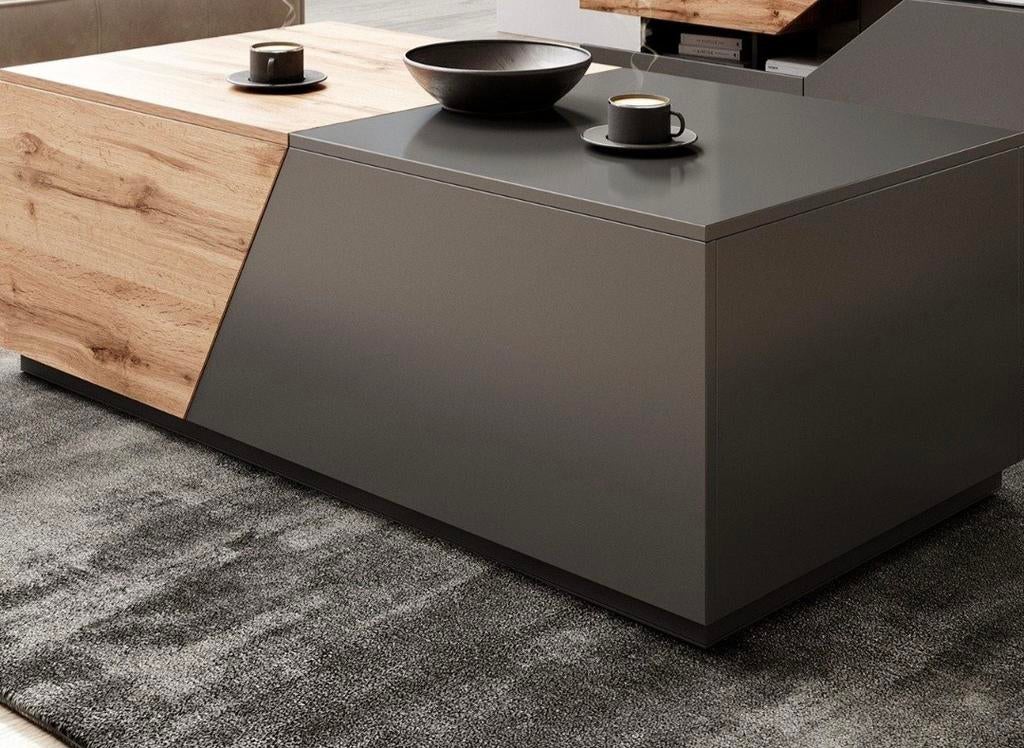 Moderne Salontafel met Uitschuifbaar Blad - Grijs/Hout, Ophalen