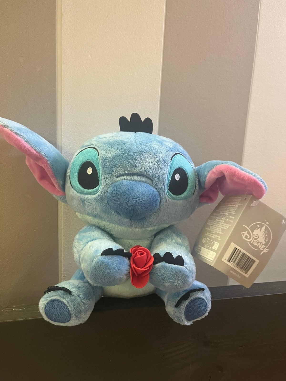 Disney Stitch Knuffel met Roos - Zo goed als nieuw, Disney, Overige typen, Blauw, Ophalen of Verzenden