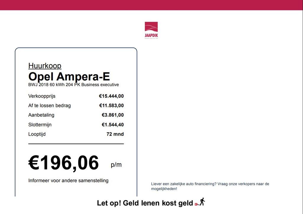 Opel Ampera-E BWJ 2018 60 kWh 204 PK Business executive NIEU, Auto's, Opel, Blauw, 380 km, 204 pk, 1591 kg