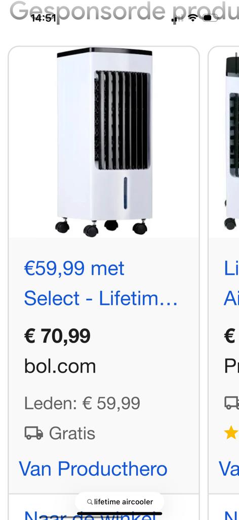 Lifetime Air Aircooler met Afstandsbediening, Ophalen, Gebruikt, Minder dan 60 m³, 3 snelheden of meer