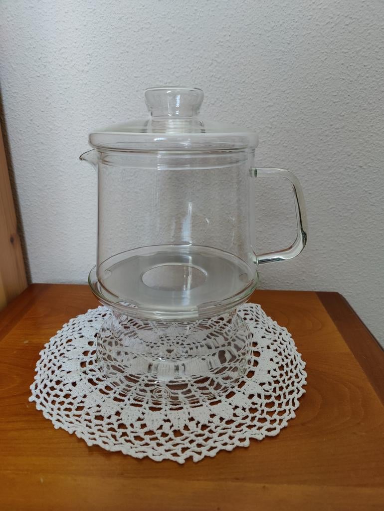 Glazen theepot van Douwe Egberts, met warmhouder, Huis en Inrichting, Keuken | Servies, Glas of Glazen, Verzenden, Overige stijlen
