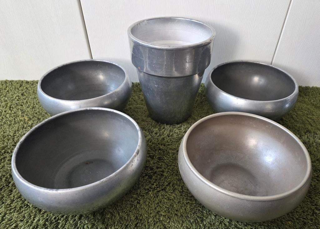 Set van 5  bloempotten: zilver & champagne, Ophalen, Gebruikt, Rond, Binnen