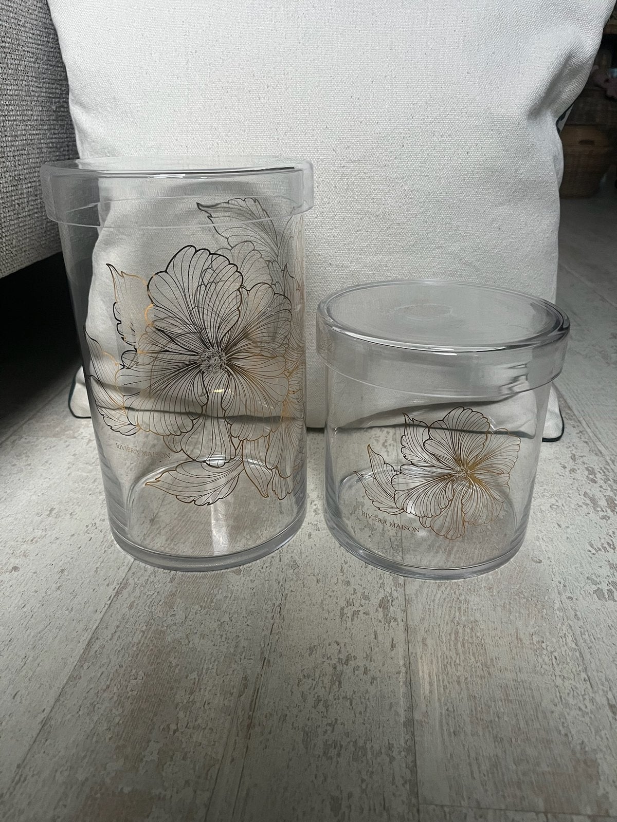 2 glazen Rivièra Maison potten/ storage jars, Les Fleurs, Ophalen of Verzenden, Nieuw, Glas