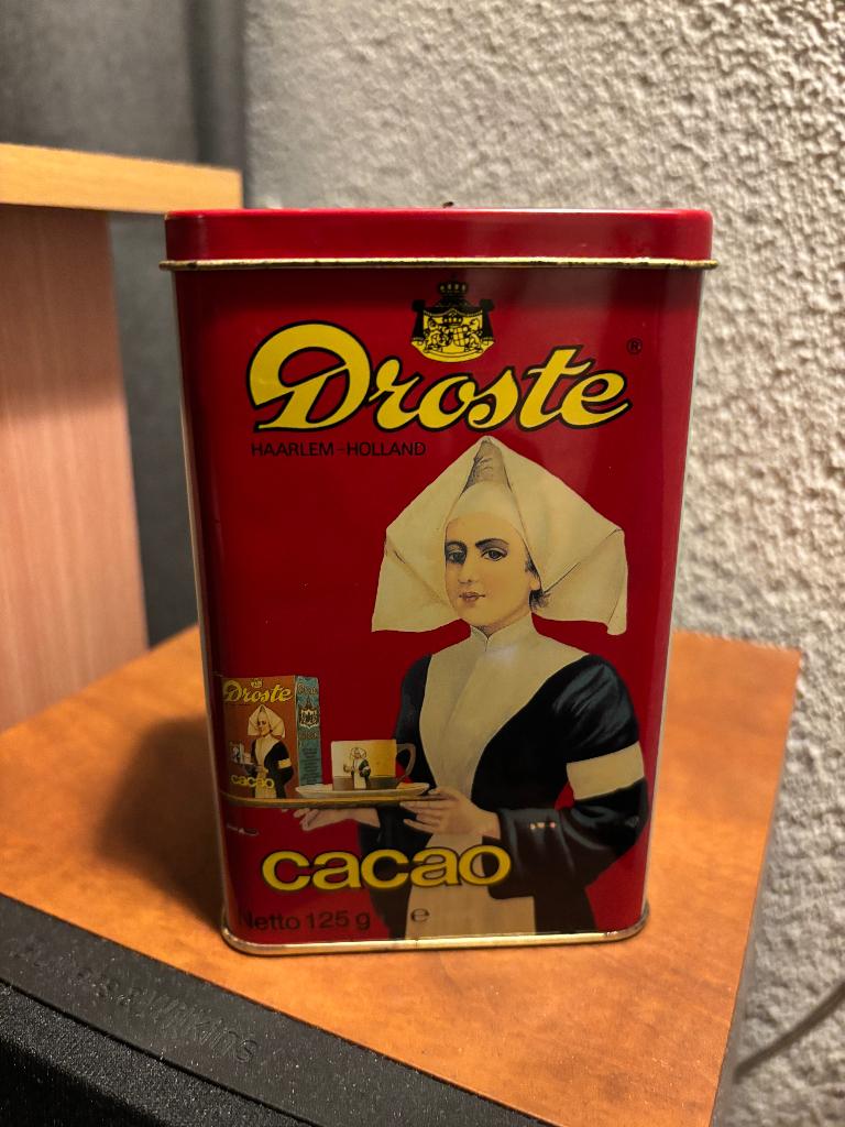Droste cacao blik 125 gr , afm. 8,5 x 13,5 x 5,5 cm, Verzamelen, Blikken, Ophalen, Gebruikt, Overige, Droste