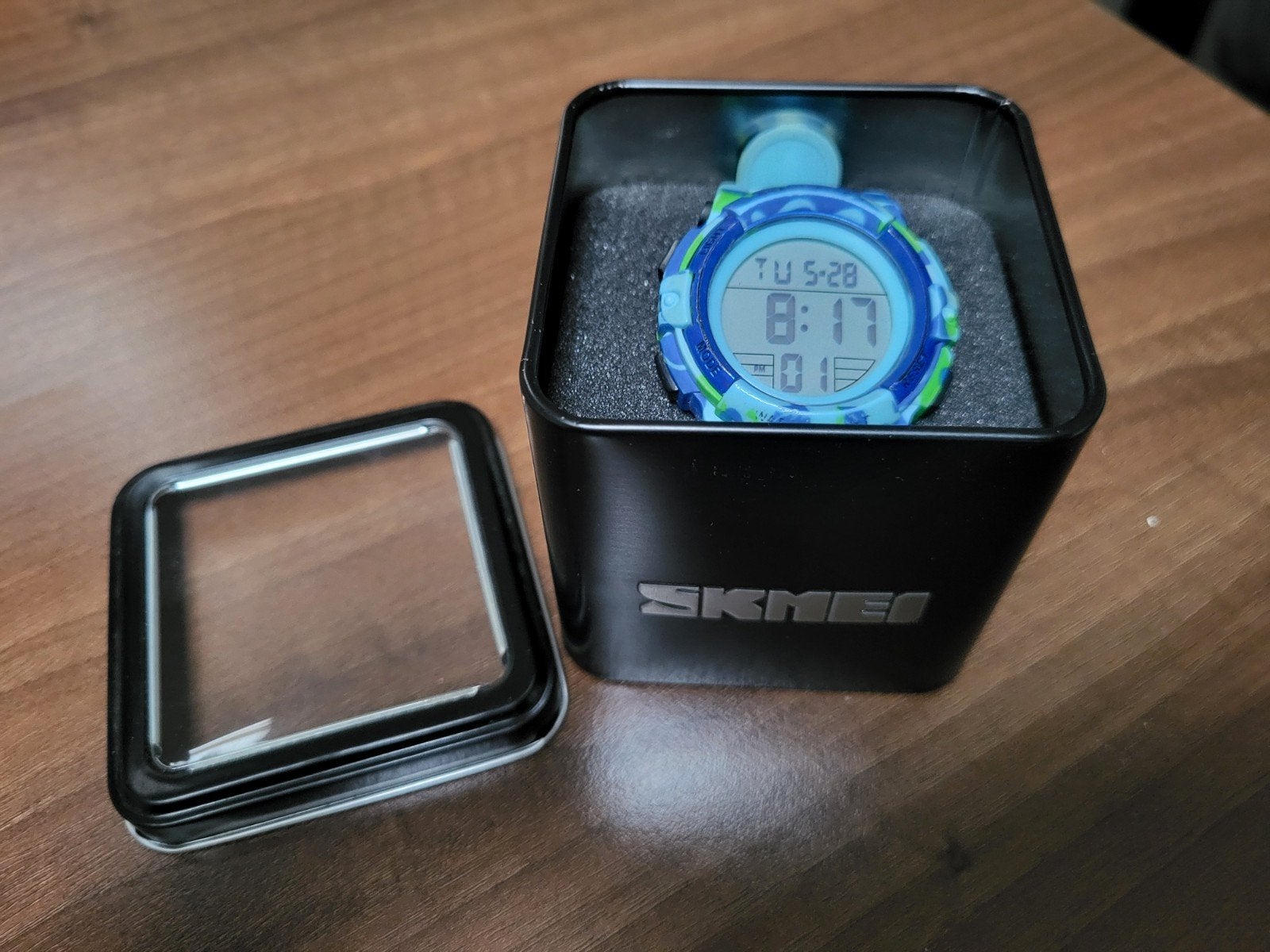 SKMEI Kinderhorloge Camouflage Blauw Digitaal Waterdicht, Ophalen of Verzenden, Zo goed als nieuw, Meerkleurig, Jongen of Meisje