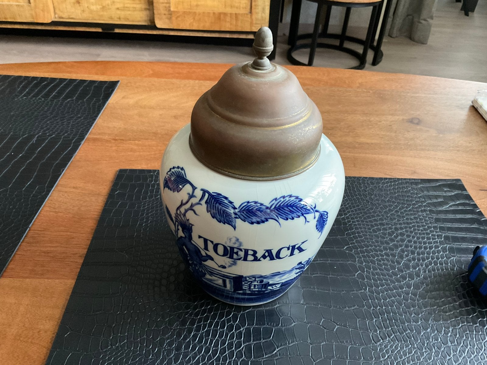 Antieke Delftsblauwe Tabakspot met Deksel - 25 cm, Ophalen of Verzenden