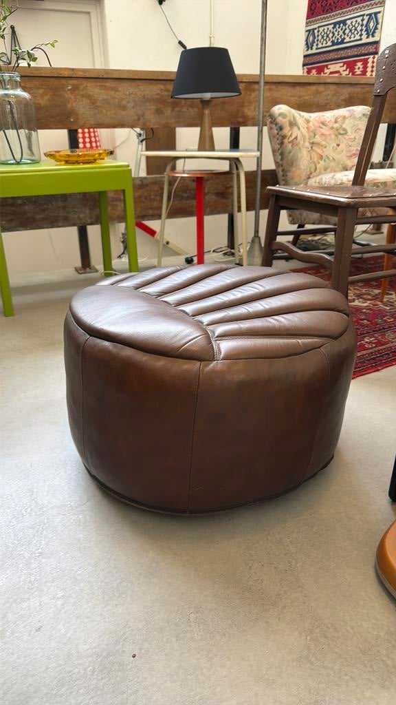Vintage leren poef, hocker