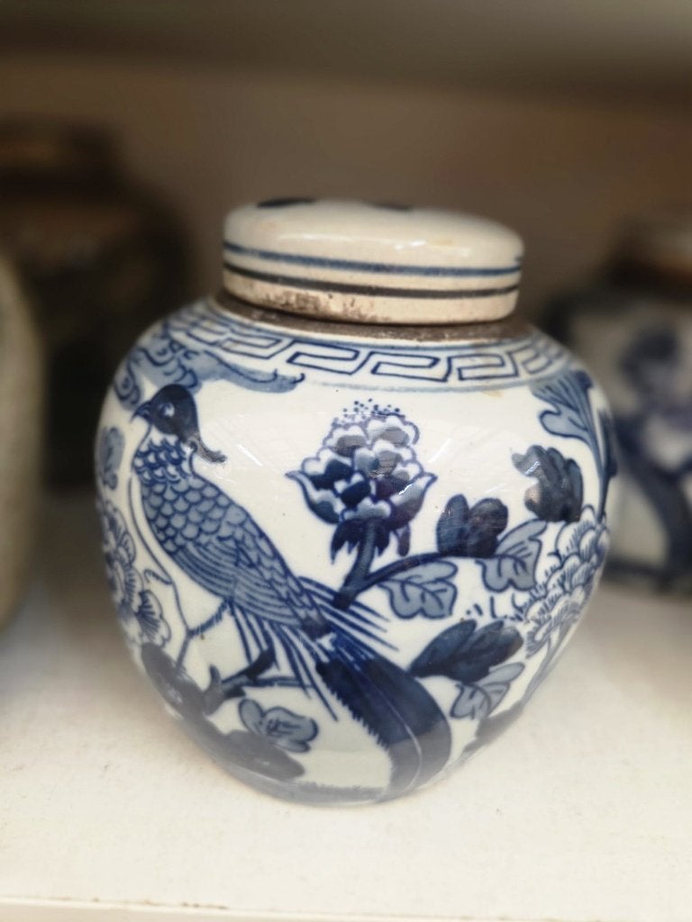 Antieke Chinese gemberpot blauw-wit porselein, Rond, Ophalen of Verzenden, Aardewerk, Binnen