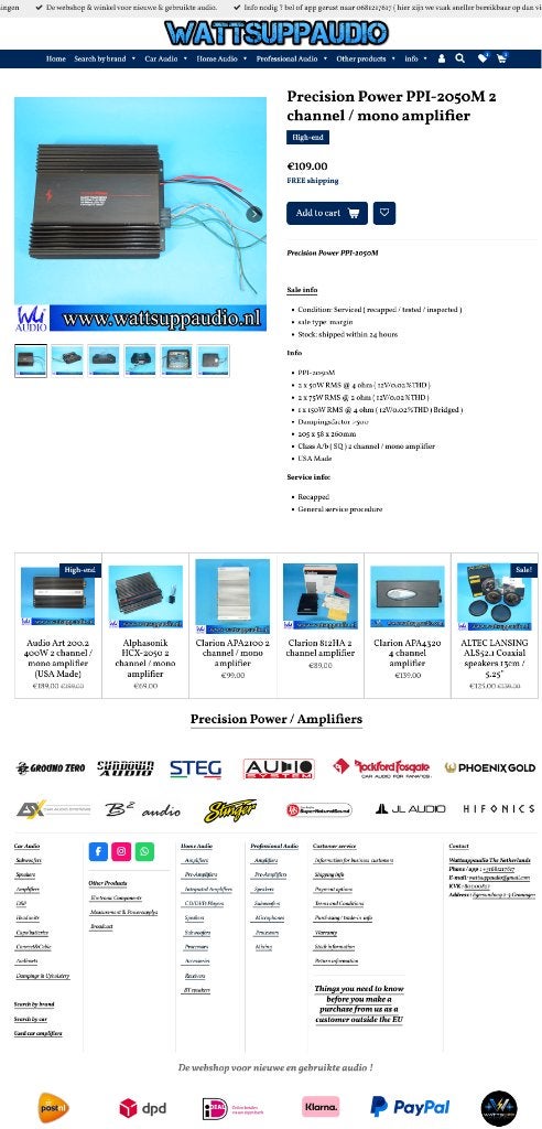 Precision Power PPI-2050M 2 kanaals / mono versterker USA, Gebruikt, ., Ophalen of Verzenden, .