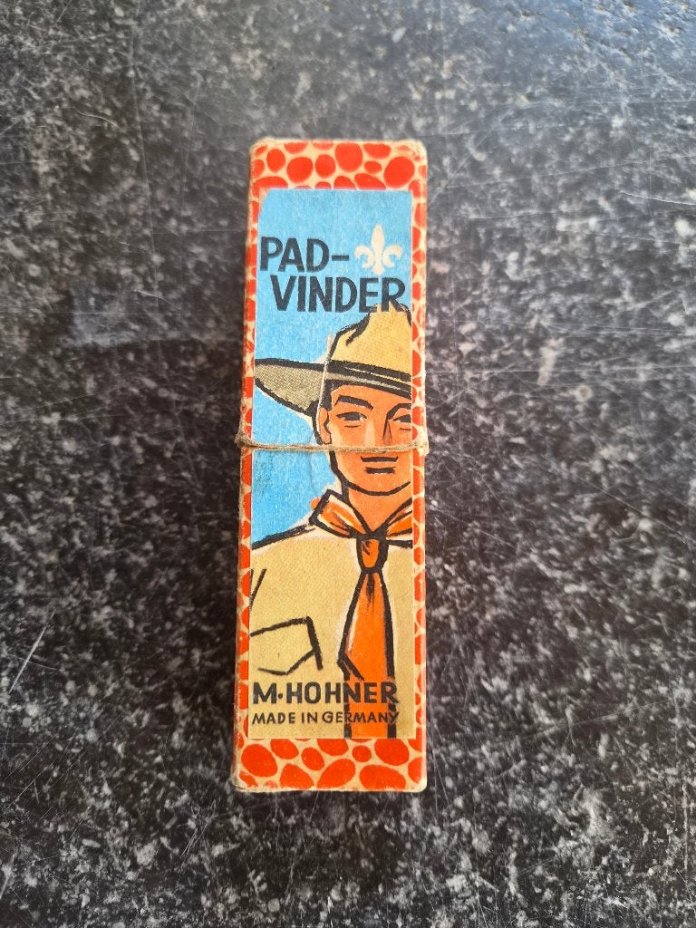 Vintage M. Hohner Pad-Vinder Mondharmonica met doosje, Muziek en Instrumenten, Ophalen, Gebruikt, C-mondharmonica, Met koffer of doosje