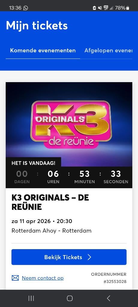 K3 kaartje 11 april 20:30, Eén persoon, April
