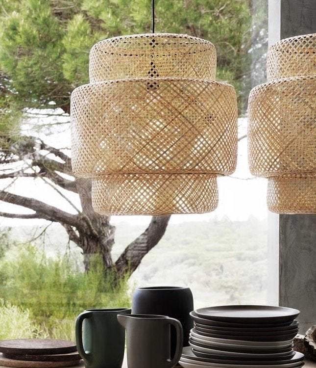 Ikea Sinnerlig hanglamp van rotan, 50 cm, Ophalen of Verzenden, Gebruikt, Natuurlijk materiaal, E27 (groot)