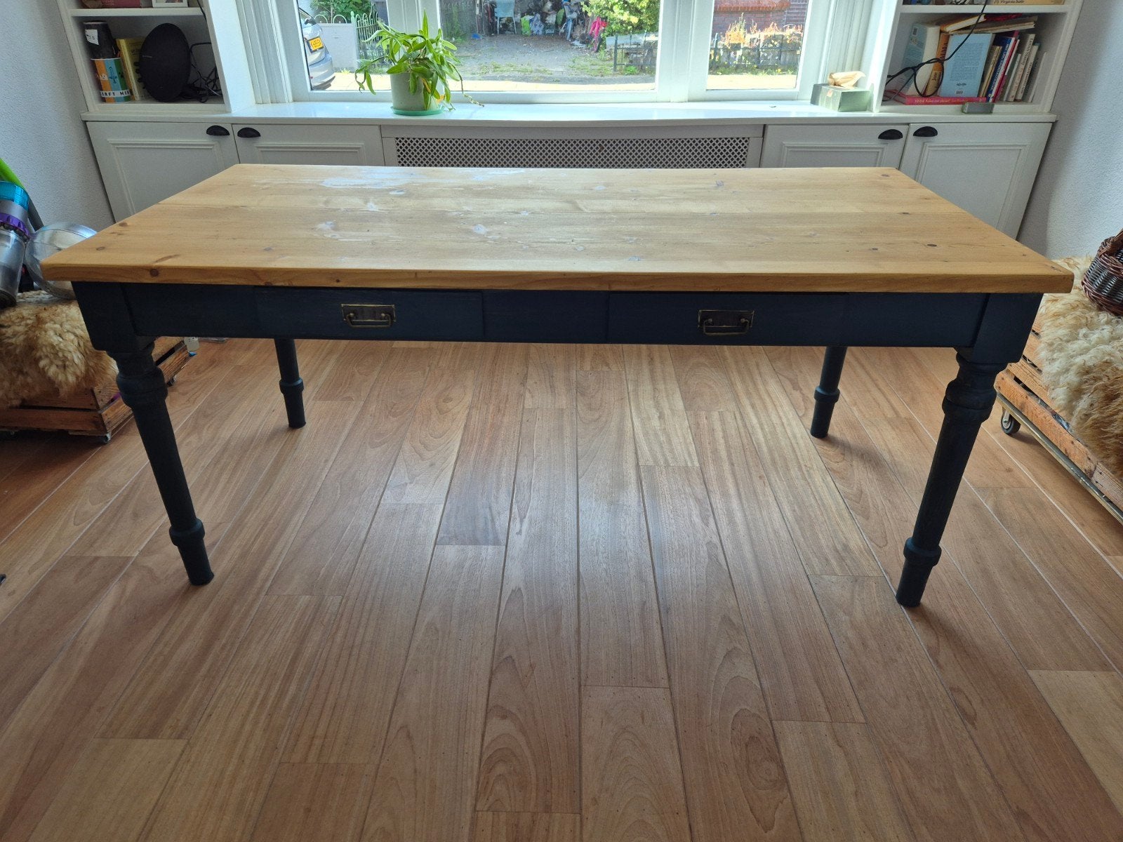 oude grenen eettafel met laden, Ophalen, Gebruikt, 50 tot 100 cm, 150 tot 200 cm