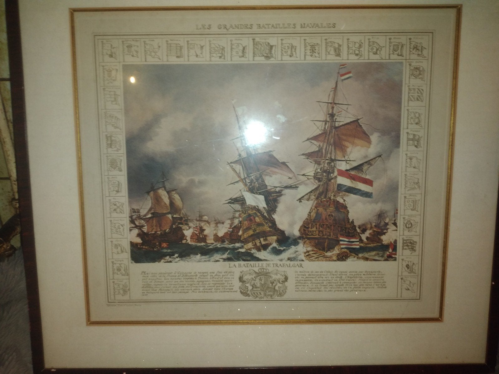 Vintage Prent 'La Bataille de Trafalgar' (Slag bij Texel), Antiek en Kunst, Ophalen, 1800 - 1899, Overige technieken, Militair