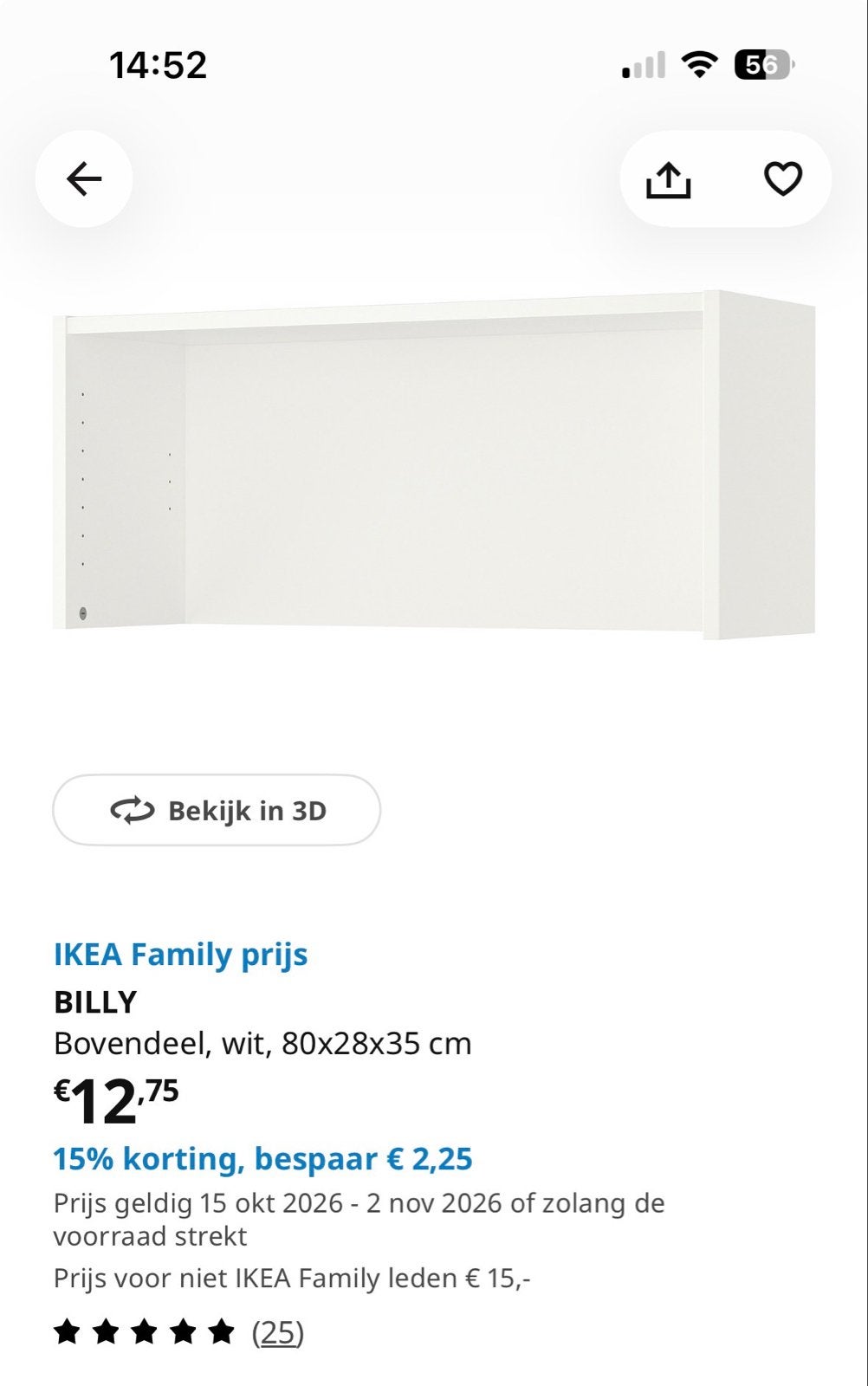 2x IKEA Billy Bovendeel Wit 80x28x35 cm - Nette Staat, Ophalen, Met plank(en), 50 tot 100 cm, Zo goed als nieuw
