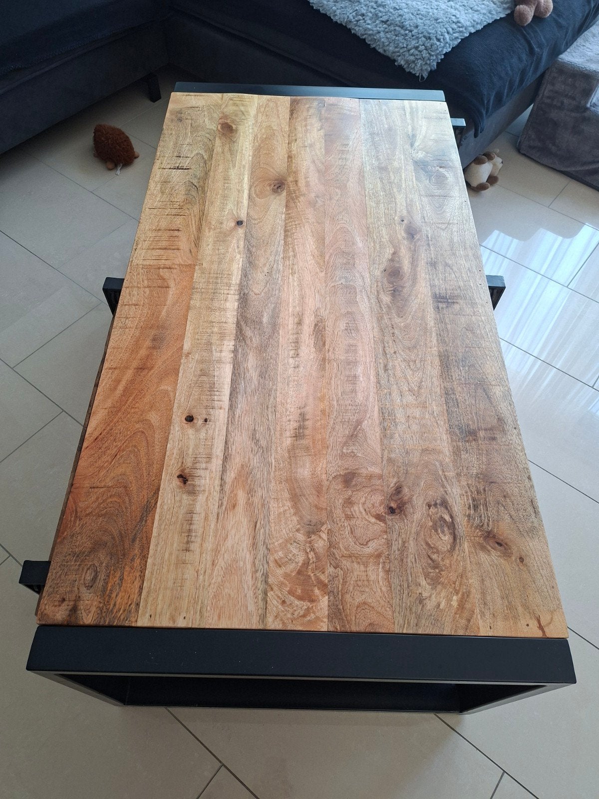 Mangohouten salontafel, Huis en Inrichting, Tafels | Salontafels, 100 tot 150 cm, 50 tot 100 cm, Zo goed als nieuw, Industrieel