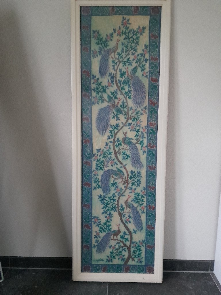 Ingelijst Batik Doek, Antiek en Kunst, Ophalen of Verzenden, Indonesië, Meerkleurig, Handgemaakt
