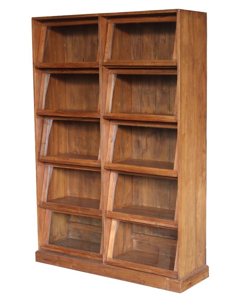 Antieke teakhouten boekenkast met uitschuifbare planken, Huis en Inrichting, Kasten | Boekenkasten, Gebruikt, 100 tot 150 cm, Teakhout