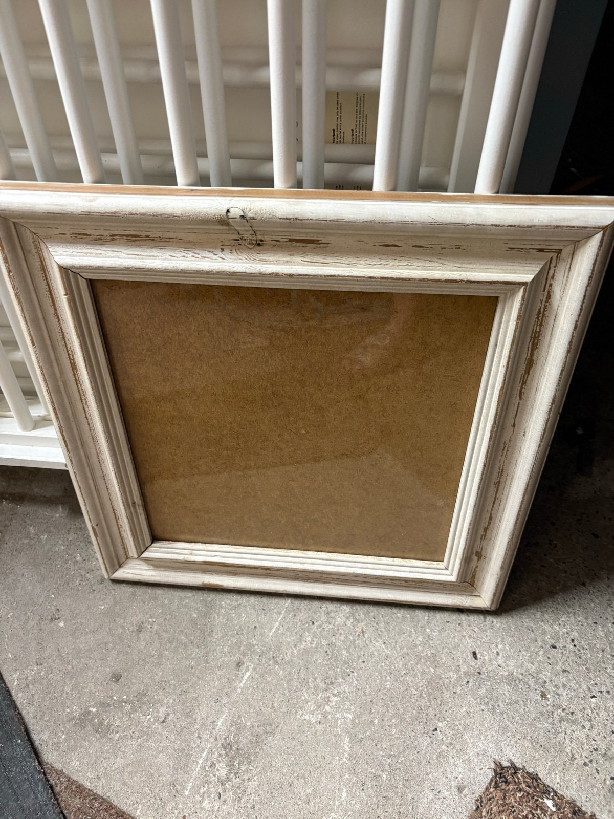 Vintage fotolijst wit hout 40x40 cm, Ophalen, Gebruikt, Fotolijst, Met glas
