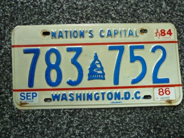 Kentekenplaat licenseplate Washington DC 1984 1986 USA, Verzamelen, Verzenden, Gebruikt, Auto's