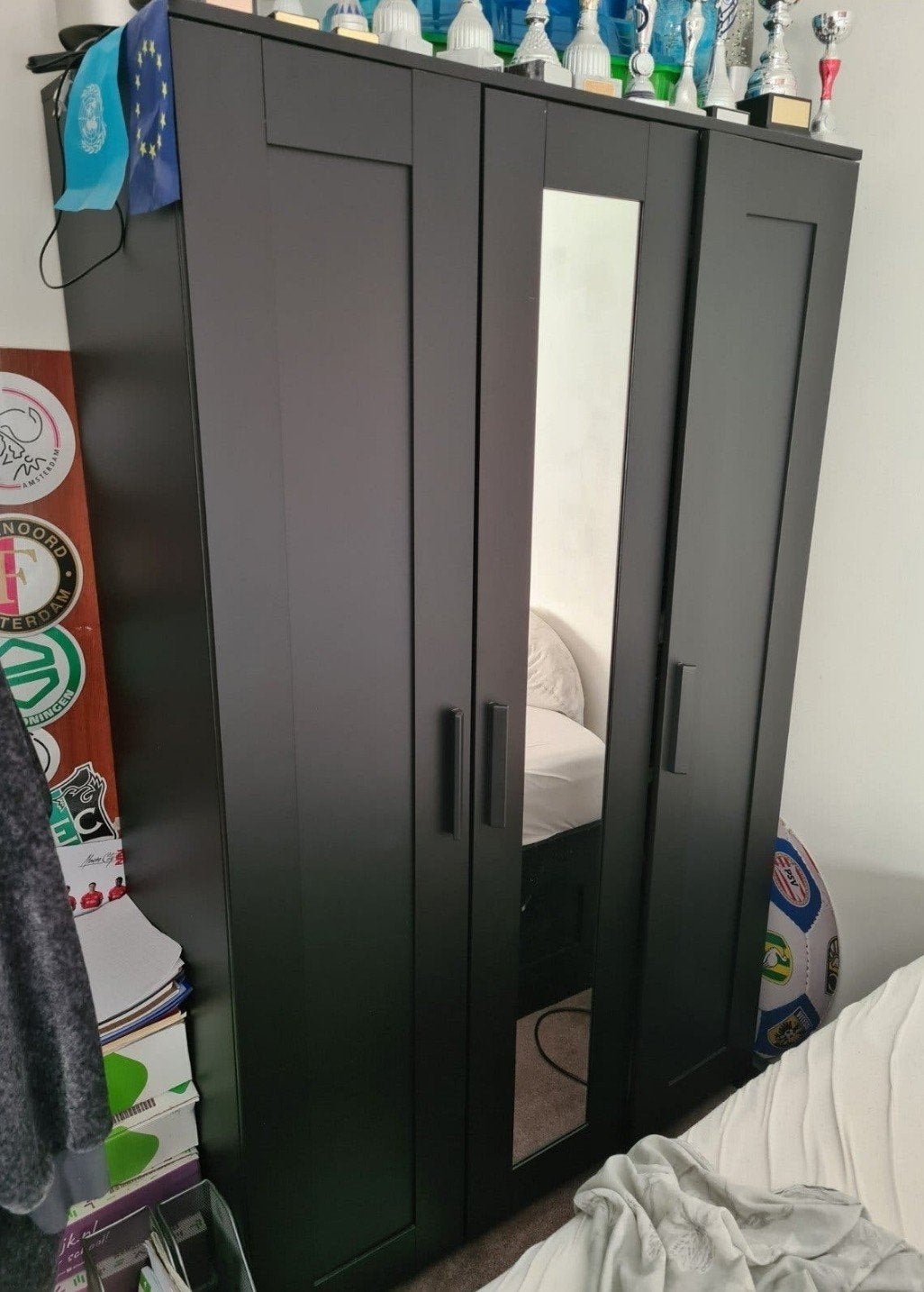IKEA Brimnes Kledingkast Zwart met Spiegeldeur, Ophalen of Verzenden, Zo goed als nieuw, Met deur(en)