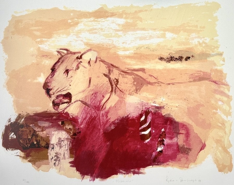909. Zeefdruk, Lydia van Domburgh - 'Observatie', 1999, Antiek en Kunst, Ophalen of Verzenden, Dieren en Natuur, Zeefdruk