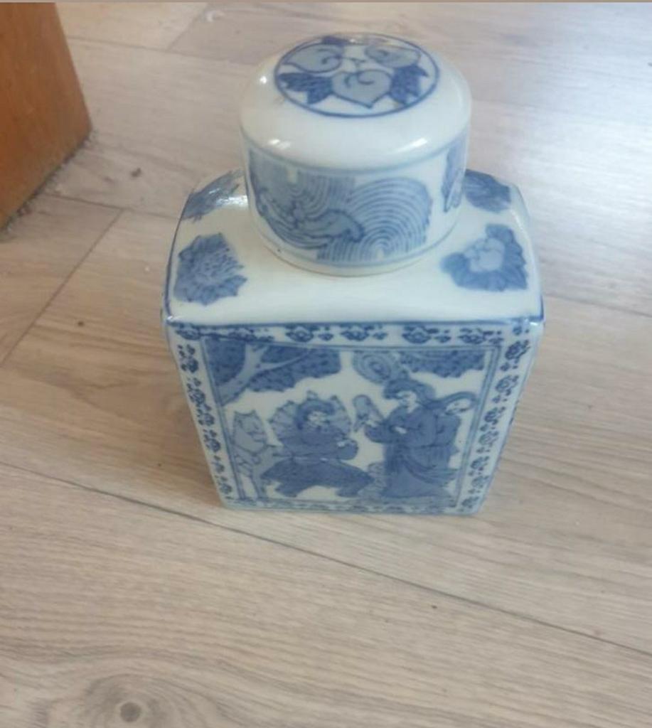 Prachtig chinees wit blauw thee bus, Ophalen of Verzenden
